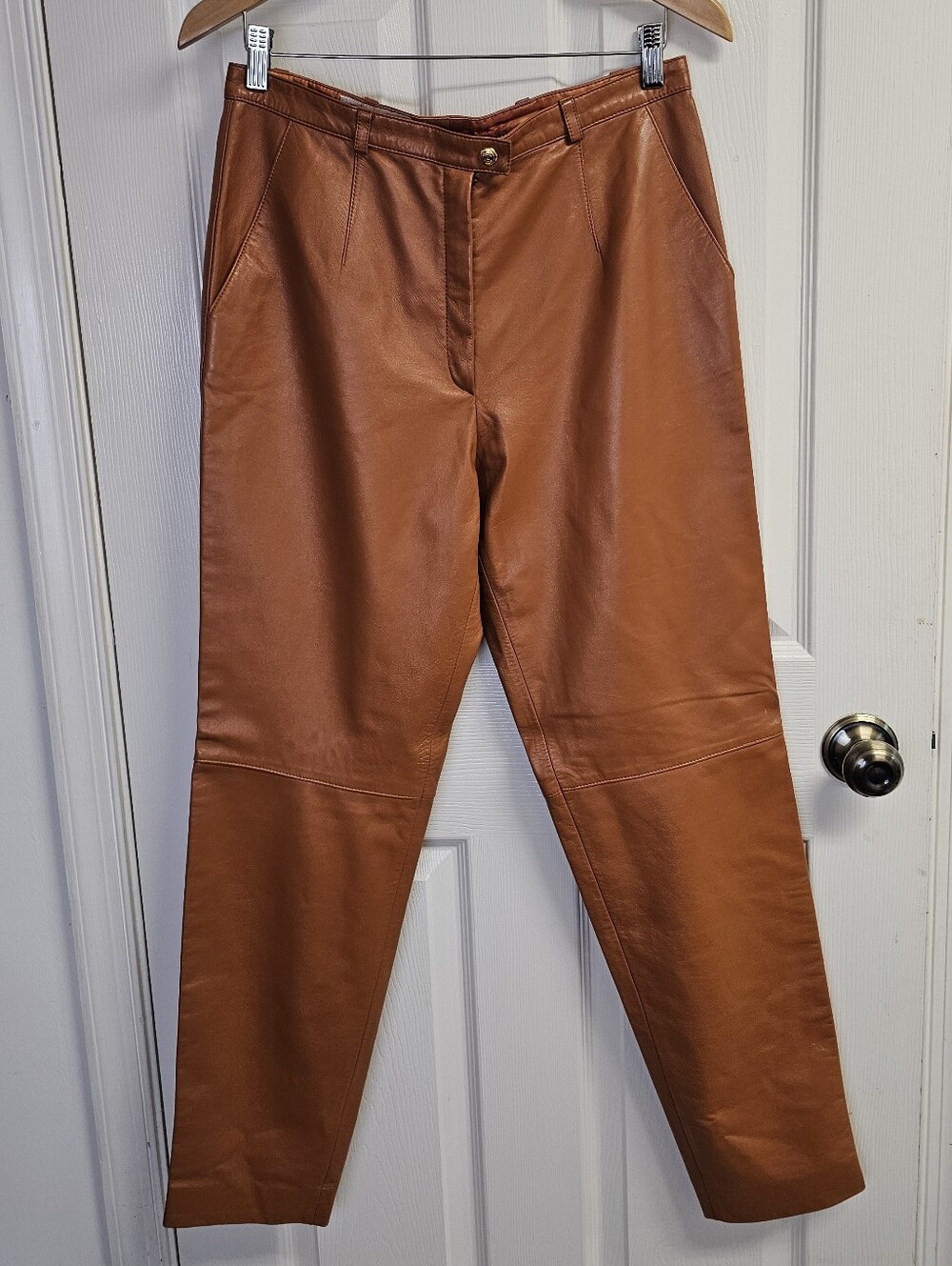 NWT Vintage Escada Margaretha Ley Leather Pants Cognac Size 42 US 12